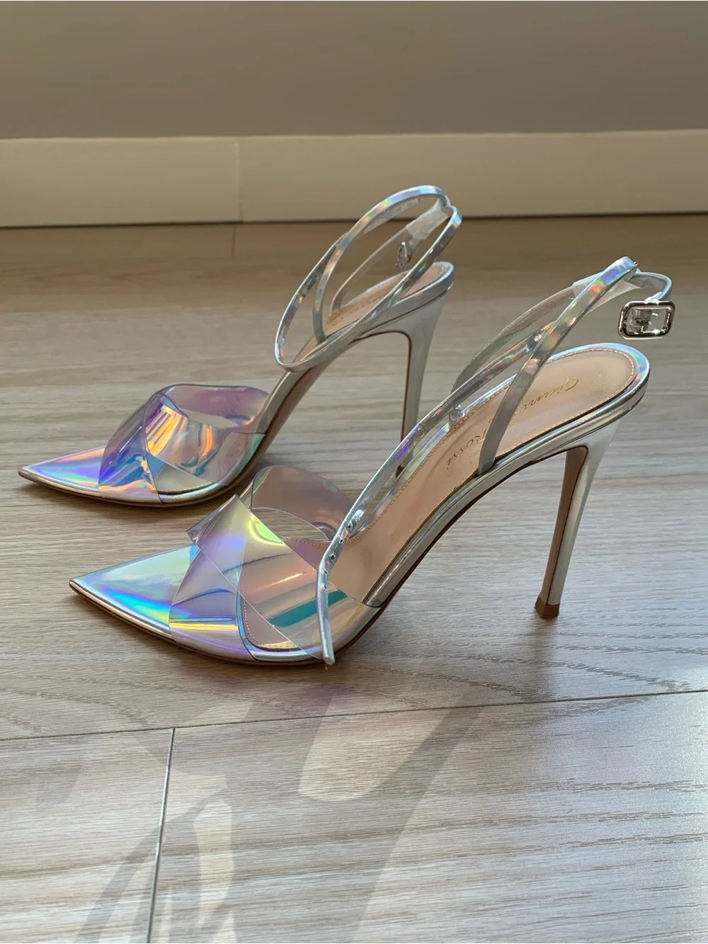 Gianvito Rossi Iridescent Leather and PVC Stark Sandals Heels NWT Size 39.5 IT - Picture 2 of 10